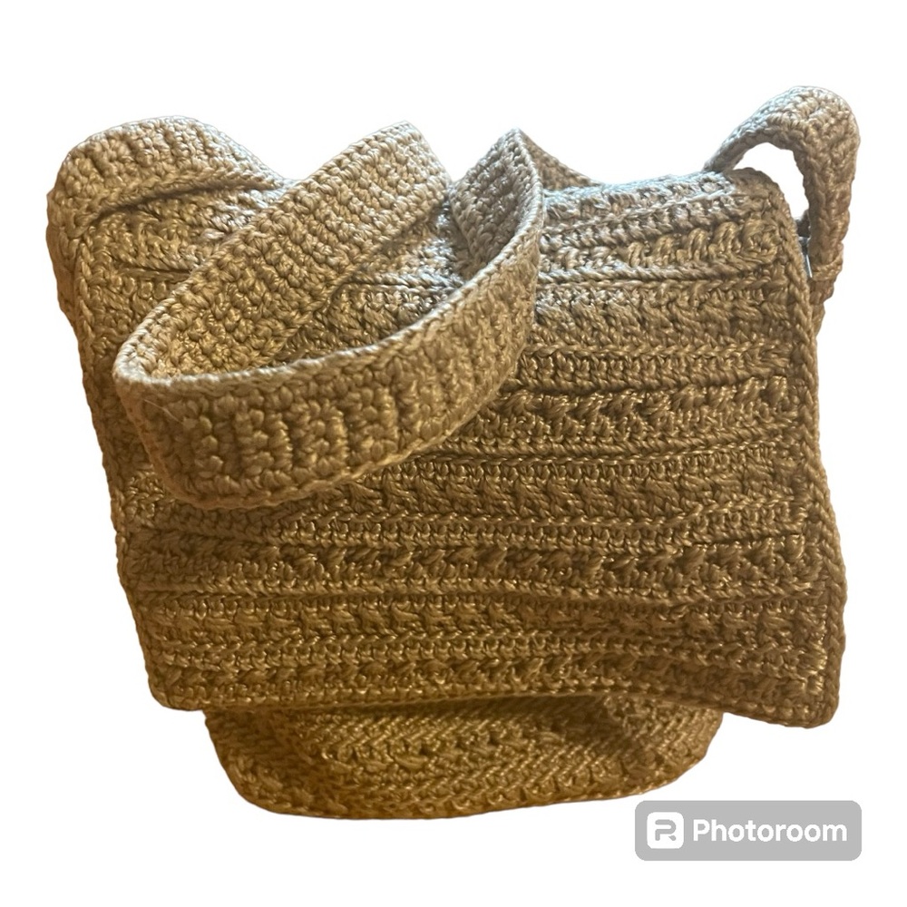 The SAK - tan knit/EUC (looks new!)/cross over purse w/flap-over top/int.pocket